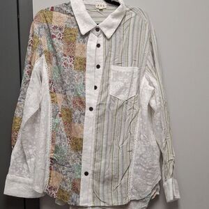 POL Oversized Button UP Boho GYPSY Shirt WITH Lace